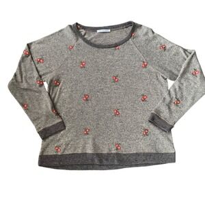 Chris & Carol Women's Gray Floral Embroidered Long Sleeve Shirt Sweater Size M/L